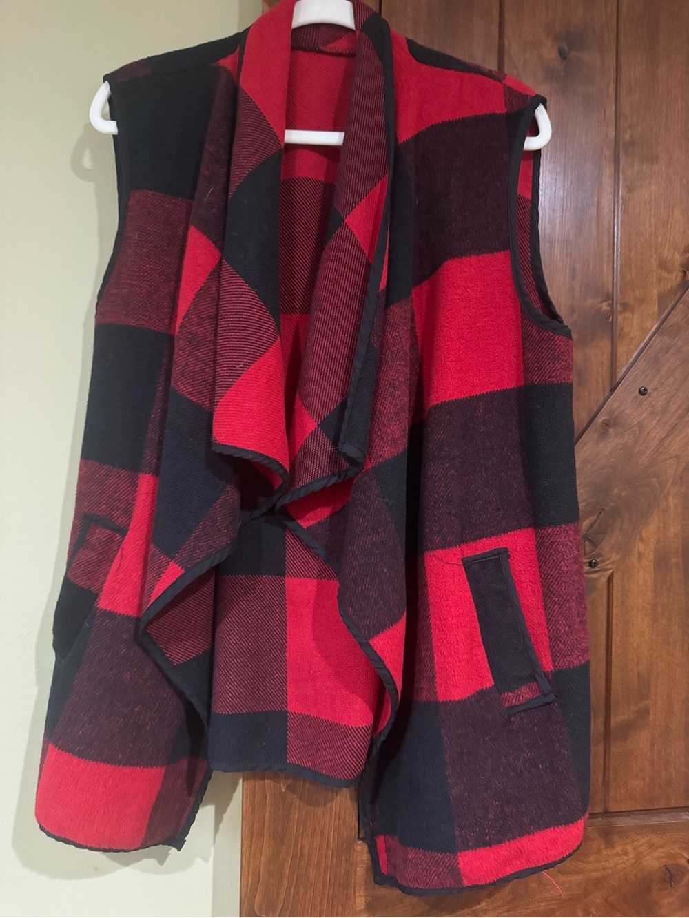 Fashion Nova Red and Black Buffalo Plaid Open-Front Vest